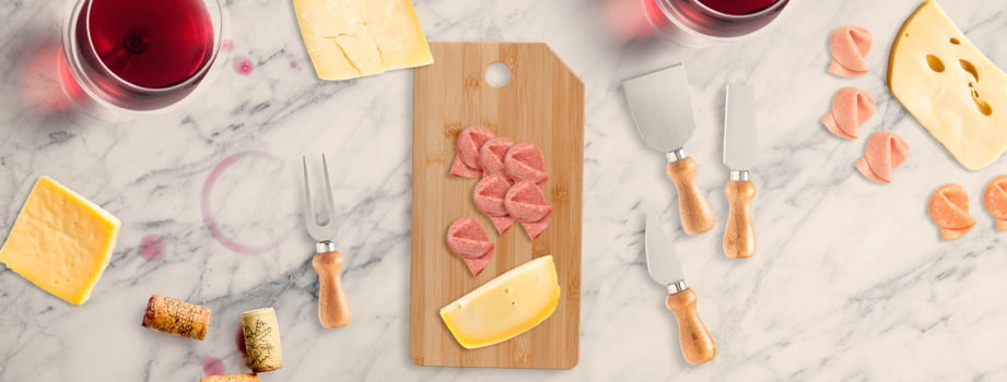 Brinde Natal Final de Ano Personalizado Kit Queijo 5 Peças Bambu / Madeira / Inox Oregon SMPD-20043