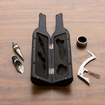 Brinde Natal Final de Ano Personalizado Kit Vinho Saca Rolha Bico Condutor Wine Collar Tampa de Bico 4 Peças X12384