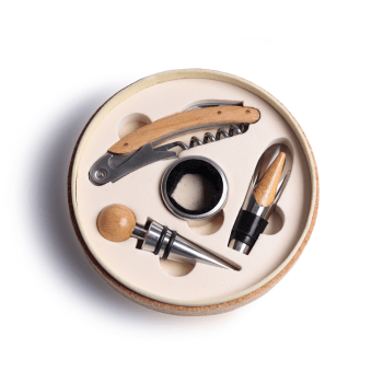 Brinde Natal Final de Ano Personalizado Kit Vinho Personalizado Cortiça 4 Peças ASIKV0130 