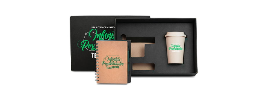 Kit Boas Vindas Caderno e Copo SMKT-9029F-BV Brindes Personalizados