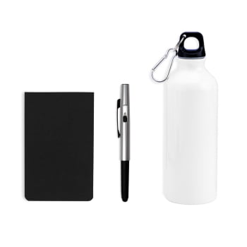 Kit Boas Vindas Personalizado Squeeze, Caneta e Bloco SMKT-90352-BV Brinde Personalizado