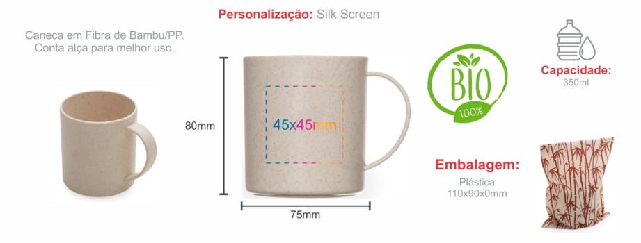 Boas Vindas Caneca Personalizada Fibra de Bambu 350 ML SMIC-01350-BV Brinde Personalizado