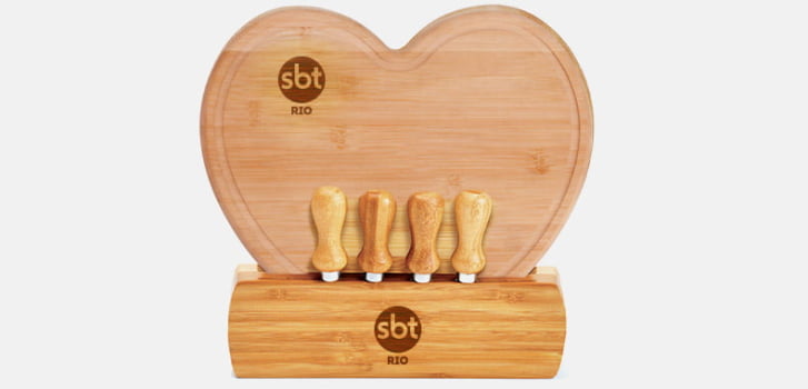 Kit Dia das Mães Personalizado Queijo 6 Peças Bambu / Madeira / Inox SMPD-42143-MAE Brinde Personalizado