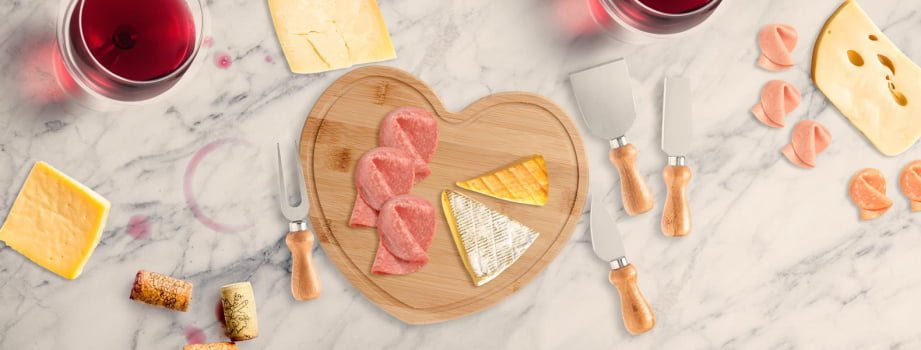 Kit Dia das Mães Personalizado Queijo 6 Peças Bambu / Madeira / Inox SMPD-42143-MAE Brinde Personalizado