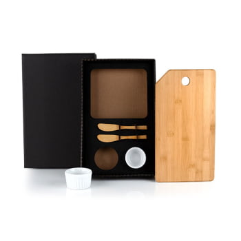 Kit Aniversário de Colaborador Petisco Bambu e Porcelana 5 Peças SMKT-90120-ADC Brinde Personalizado