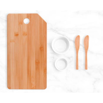 Kit Aniversário de Colaborador Petisco Bambu e Porcelana 5 Peças SMKT-90120-ADC Brinde Personalizado