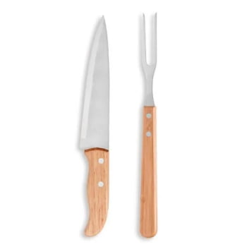 Brinde de Tempo de Casa Colaborador Personalizado Facas e Garfo em Madeira SMKF-90406-TDCC Brindes Personalizados
