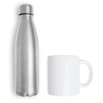Brinde de Tempo de Casa Colaborador Personalizado Kit Garrafa e Caneca 2 Peças SMKT-90391-TDCC Brinde Personalizado