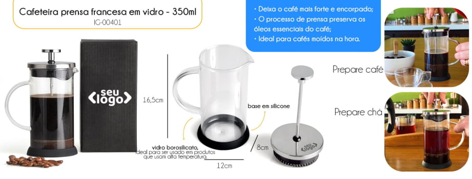 Brinde Feiras e Eventos Personalizado Kit Café Vidro 350ML SMIG-00401-FEE Brindes Personalizados