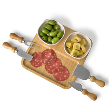 Brinde Dia Das Mulheres Personalizado Kit Petisco Bambu / Fibra de Bambu 7 Peças SMKT-9033L-MULHER Brindes Personalizados