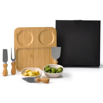 Brinde Dia Das Mulheres Personalizado Kit Petisco Bambu / Fibra de Bambu 7 Peças SMKT-9033L-MULHER Brindes Personalizados