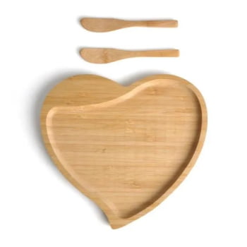 Brinde Dia das Mulheres Personalizado Petisqueira Bambu Formato de Coração SMPD-04X13-MULHER Brindes Personalizados
