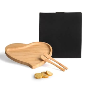 Brinde Dia das Mulheres Personalizado Petisqueira Bambu Formato de Coração SMPD-04X13-MULHER Brindes Personalizados