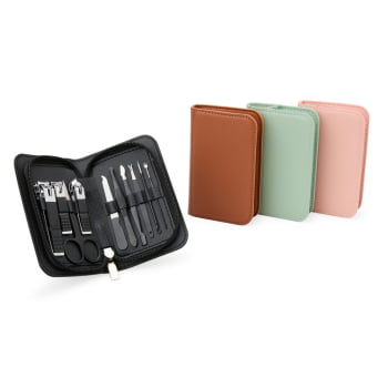Brinde Dia Das Mães Personalizado Kit Manicure Couro Sintético 10 Peças X18900-MAE Brinde Personalizado