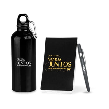 Brinde Aniversário de Empresa Personalizado Kit Garrafa Caneta e Bloco 3 Peças SMKT-90235-ADE Brinde Personalizado