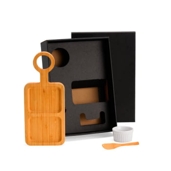 Brinde Aniversário de Empresa Personalizado Kit Petisco Bambu 3 Peças SMKT-90476-ADE Brinde Personalizado