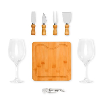 Brinde Aniversário de Empresa Personalizado Kit Queijo Bambu e Vidro SMKT-90478-ADE Brindes Personalizados
