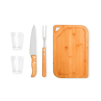 Brinde Aniversário de Empresa Personalizado Kit Churrasco Bambu e Vidro SMKT-90481-ADE Brinde Personalizado