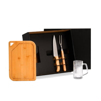 Brinde Aniversário de Empresa Personalizado Kit Churrasco Bambu e Vidro 4 Peças SMKT-90484-ADE Brindes Personalizados