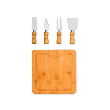 Brinde Aniversário de Empresa Personalizado Kit Queijo Bambu Madeira e Inox SMPD-80043-ADE Brinde Personalizado