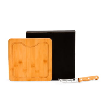Brinde Aniversário de Empresa Personalizado Kit Queijo Bambu e Inox 2 Peças SMPD-80073-ADE Brindes Personalizados