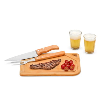 Brinde Presente Dia dos Pais Personalizado Kit Churrasco Bambu e Vidro SMKT-90481-PAI