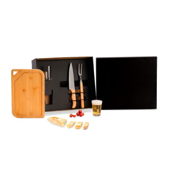 Brinde Presente Dia dos Pais Personalizado Kit Churrasco Bambu e Vidro SMKT-90481-PAI