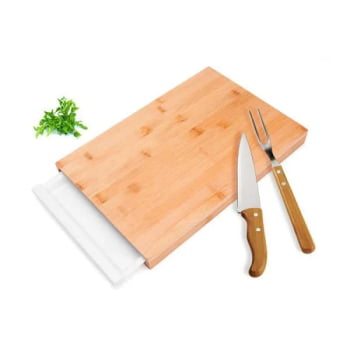 Brinde Presente dia dos Pais Personalizado Kit Churrasco Personalizado Bambu / Madeira / Inox 4 Peças SMMB-37063-PAI