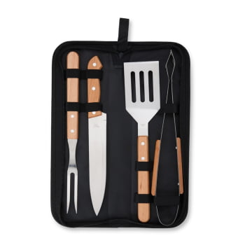 Brinde Presente dia dos Pais Personalizado Kit Churrasco Estojo de Nylon 4 Peças X08199-PAI