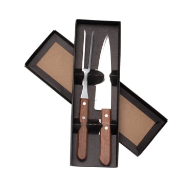 Brinde Presente dia dos Pais Kit Churrasco Personalizado Garfo e Faca Caixa 2 Peças X14564N-PAI