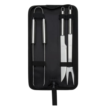 Brinde Presente Dia dos Pais Personalizado Kit Churrasco Estojo de Nylon 3 peças Inox X07446-PAI