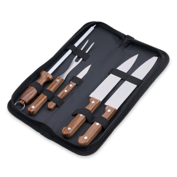 Brinde Presente Dia dos Pais Kit Churrasco Personalizado Estojo de Nylon 5 Peças X08016-PAI
