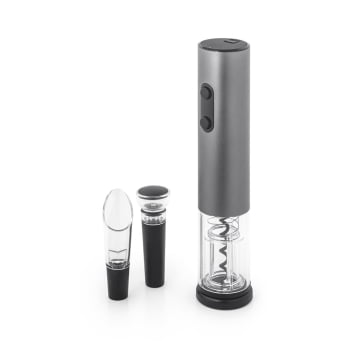 Brinde Presente Dia dos Pais Personalizado Kit Vinho Saca Rolhas Elétrico Corta Cápsulas, Rolha a vácuo e Salva-Gotas SP94332 