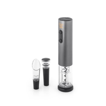 Brinde Presente Dia dos Pais Personalizado Kit Vinho Saca Rolhas Elétrico Corta Cápsulas, Rolha a vácuo e Salva-Gotas SP94332 