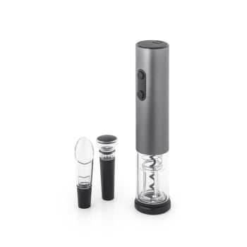 Brinde Presente Dia dos Pais Personalizado Kit Vinho Saca Rolhas Elétrico Corta Cápsulas, Rolha a vácuo e Salva-Gotas SP94332 