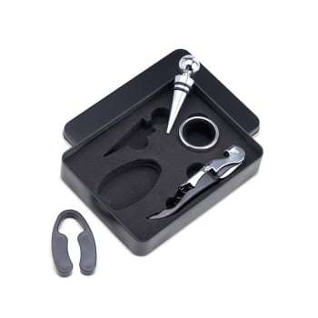 Brinde Presente Dia dos Pais Personalizado Kit Vinho 4 Peças SMPV-01401