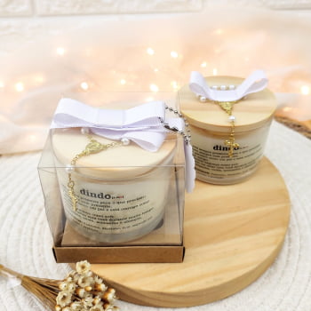 LEMBRANCINHA DE BATIZADO PARA PADRINHOS VELA AROMÁTICA 100G ACETATO TERÇO