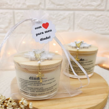 LEMBRANCINHA DE BATIZADO PARA PADRINHOS VELA AROMÁTICA 100G ORGANZA DIVINO TERÇO