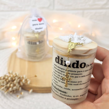 LEMBRANCINHA DE BATIZADO PARA PADRINHOS VELA AROMÁTICA 70G ORGANZA DIVINO TERÇO