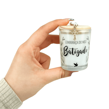 Lembrancinha de Batizado Vela Aromática 70g com Tercinho e Organza