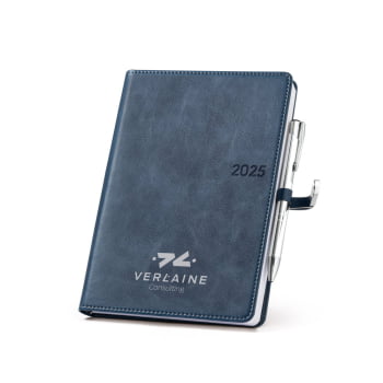 Agenda Personalizada 2025 Modelo VERLAINE A5 e Caneta Personalizada com Plano Diário