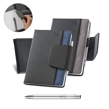 Agenda Personalizada 2026 A5 em PU e Tecido em Poliéster Plano Diário SP66088-26 Brinde Personalizado