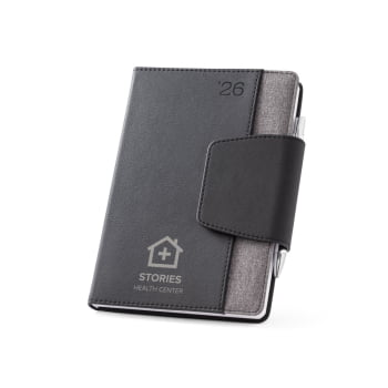 Agenda Personalizada 2026 A5 em PU e Tecido em Poliéster Plano Diário SP66088-26 Brinde Personalizado