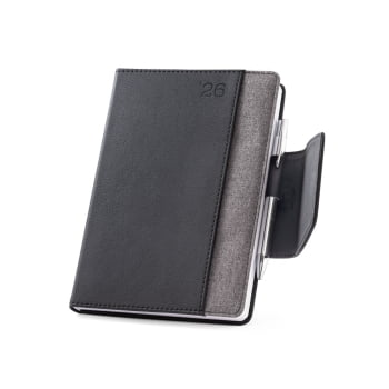 Agenda Personalizada 2026 A5 em PU e Tecido em Poliéster Plano Diário SP66088-26 Brinde Personalizado
