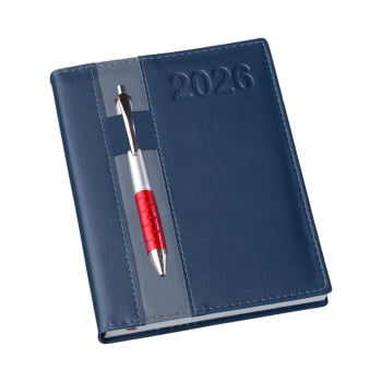 Agenda Personalizada 2026 Couro Sintético Azul LU134L Brindes Personalizados