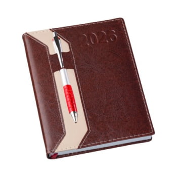 Agenda Personalizada 2026 Couro Sintético Marrom LU206L Brinde Personalizado