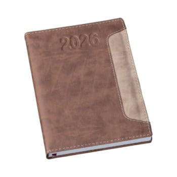 Agenda Personalizada 2026 Couro Sintético Marrom LULG3776 Brinde Personalizado