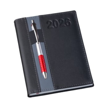 Agenda Personalizada 2026 Couro Sintético Preta LU133L Brinde Personalizado