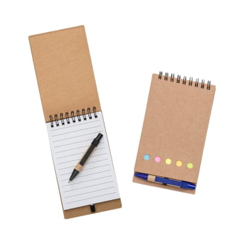 Bloco de Anotações Personalizado Kraft Wire-O com Mini Caneta X12244B Brinde Personalizado