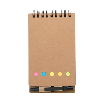 Bloco de Anotações Personalizado Kraft Wire-O com Mini Caneta X12244B Brinde Personalizado
